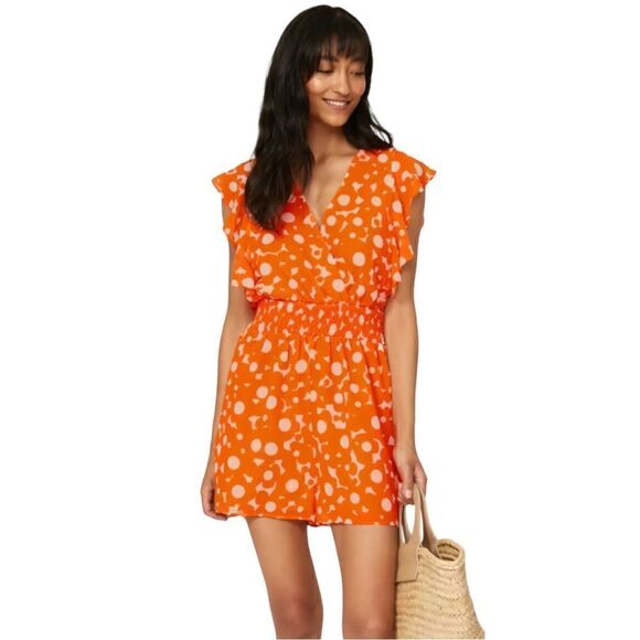 Slate & Willow Orange Floral Ruched Romper Size Small - Picture 1 of 6